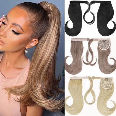 Synthetische Bounce Wraparound-Pferdeschwanz-Haarteile, glatte Haarverlängerungen mit Kämmen, blonde Pferdeschwänze für Frauen