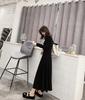 Hepburn-Style Slim-Fit Long Black Dress - Cinched Waist, Elegant Spring/Autumn 2026