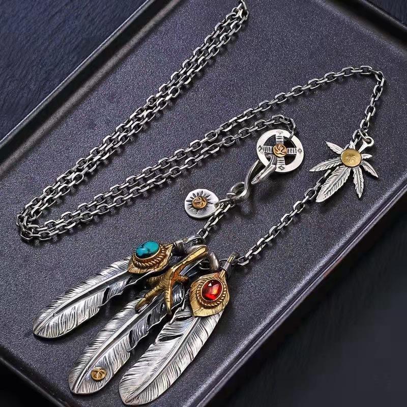 2026 Taijiao Chain Set Chain Takahashi Goro Style Turquoise Feather Necklace Women's and Men's Sweater Chain