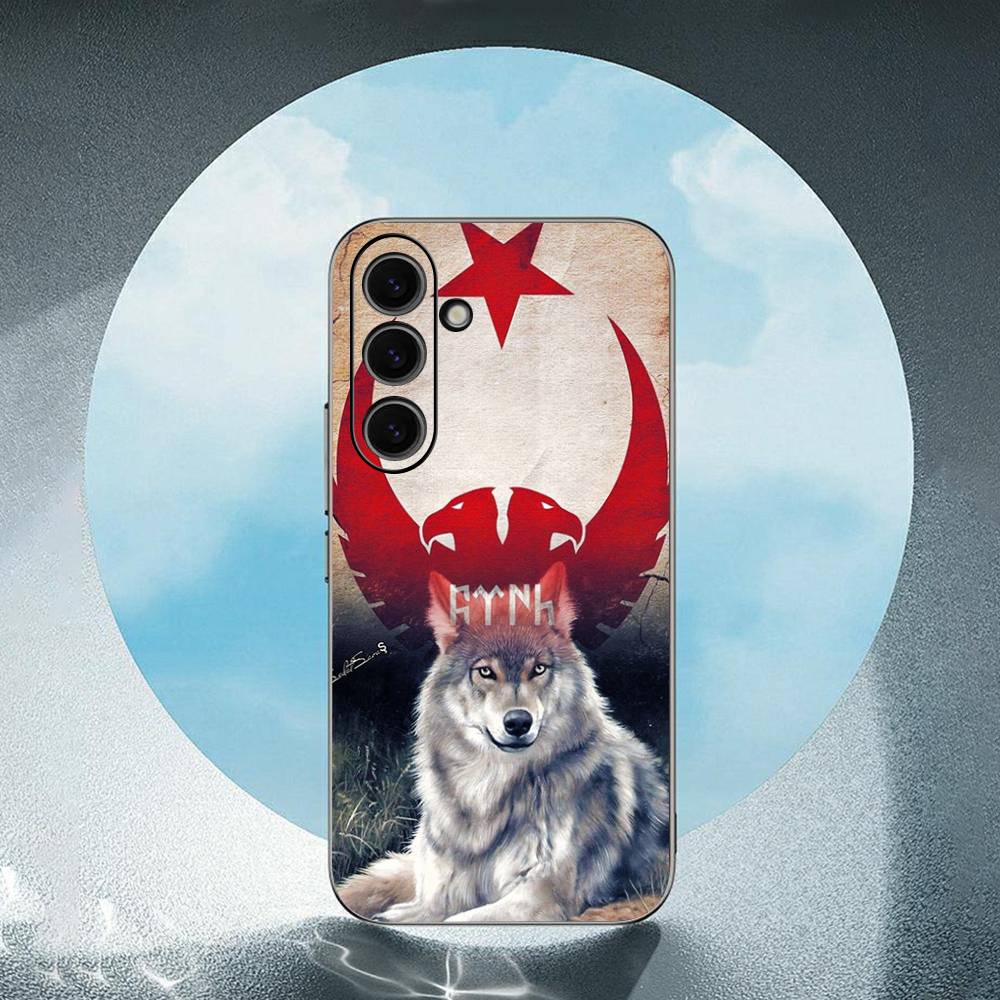 Turks Wolfs-Turkeys-Flag For Samsung Galaxy S23 S24 S25 Ultra S22 Plus S21 Black Soft Case Waterproof Soft Case