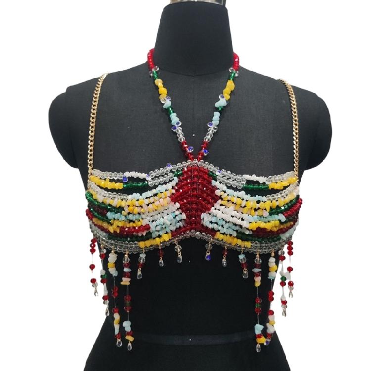 

Женский Экзотический Цветной Бисер Кисточки Халтер Топ-Бюстгальтер Укороченный Топ Украшение на Тело Цепочка на Грудь Бюстгальтер-Топ Наряд для Ночного Клуба Вечеринки красный