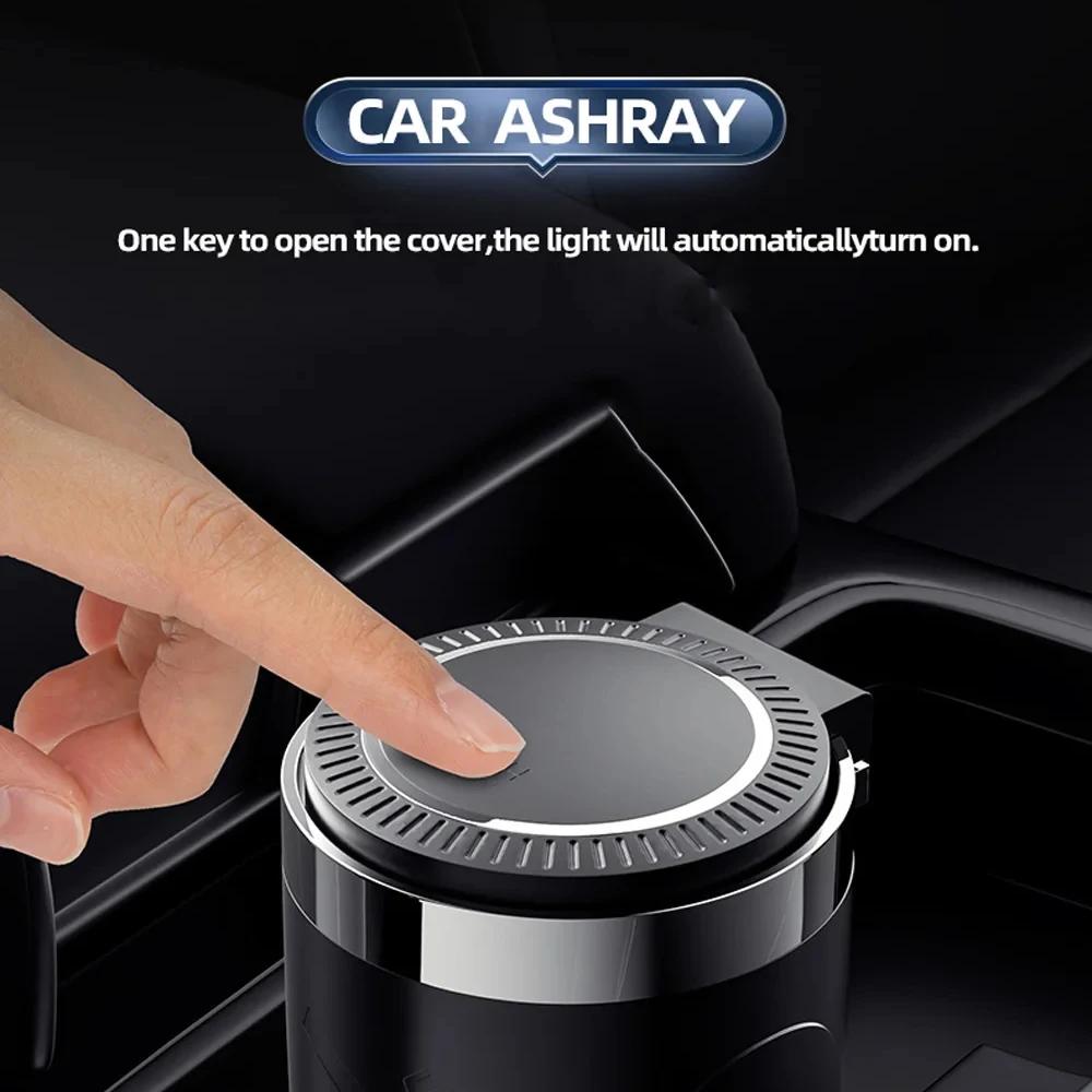 Cinzeiro de Carro de Metal Durável com Luz LED Anti Odor Suporte de Cinzeiro para Cigarros de Veículo Acessórios de Decoração Interior Automotivo