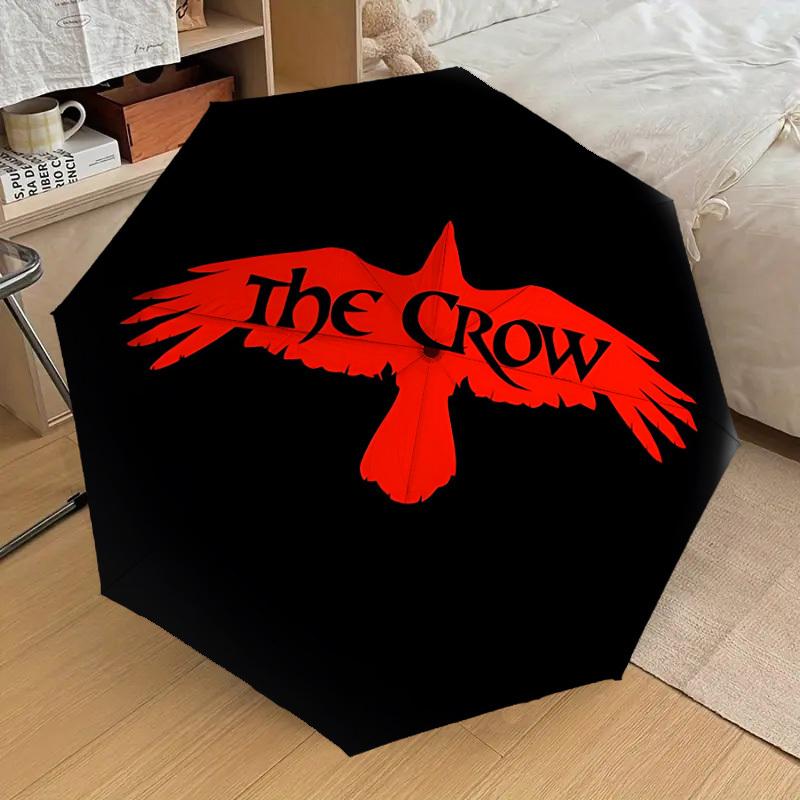 1 Stück The Crow Automatischer Regenschirm | Tragbar Faltbar 8-Rippen Manuell Öffnend, Süßes Halloween & Weihnachtsgeschenk für Draußen, Lässiges Accessoire, Langlebige Schirmkappe y