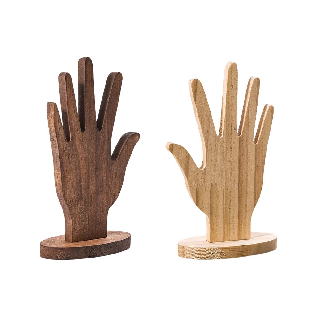 2 Pieces Stylish Hand Shaped Wooden Jewelry Display Stand Elegant Rings Bracelet Holder for Home and Store Decoration