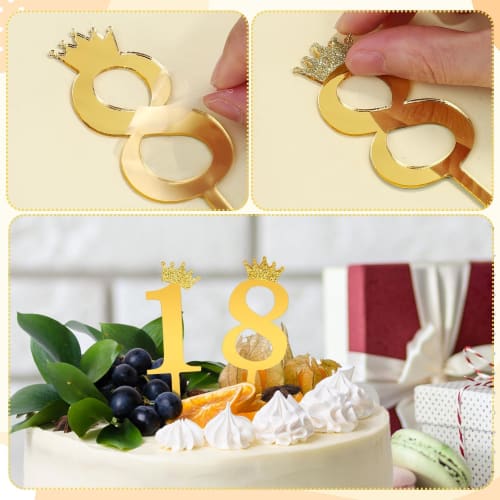 Conjunto de 10 Toppers de Bolo de Aniversário com Números Dourados, Cartões para Inserir no Bolo, Números 0-9, Picks para Cupcake, Celebração, Aniversário, Decorações de Bolo, Bolo de Aniversário