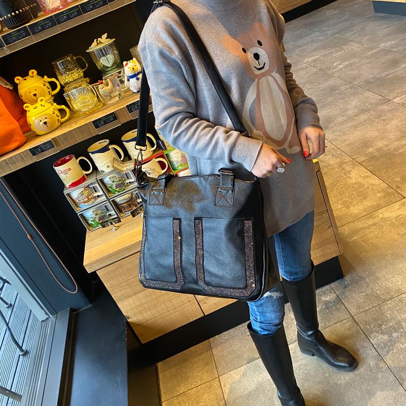 Luxury Fashion Diamond Leather Women Handbags Tote Bag Soft Black Cowhide Briefcase Shoulder Bag 14 Inch Laptop Bags Big 2024