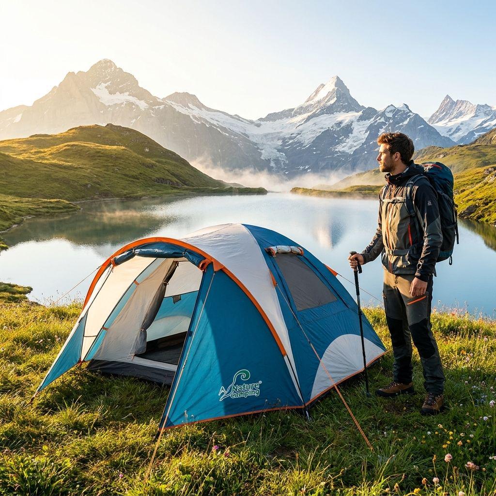 Lightweight Multi-Person Camping Tent with Vestibule - Windproof & Rainproof for Hiking & Outdoor Travel