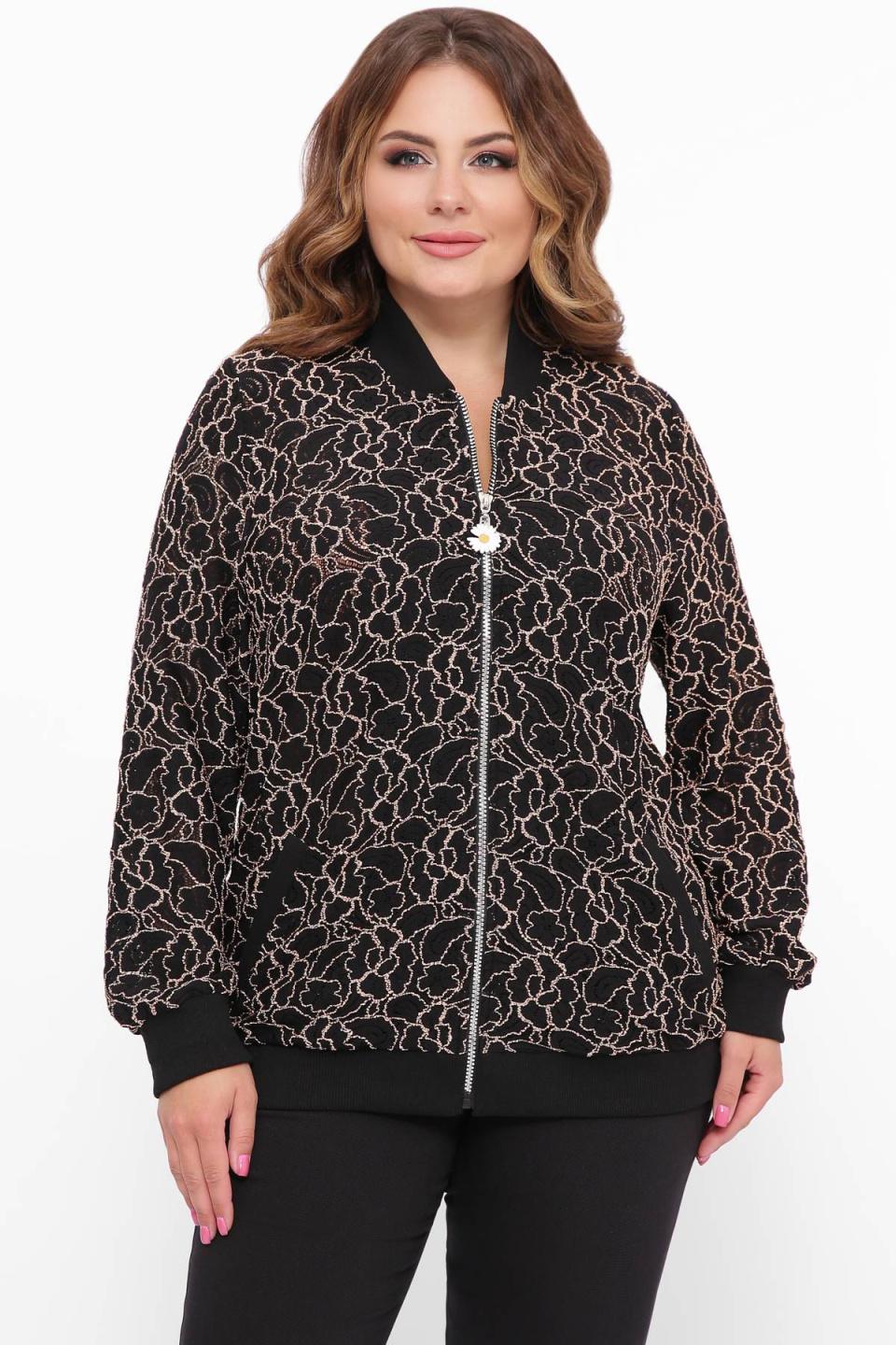 

Бомбер із гіпюру (квіти) Tatiana Ф 7XL чорний