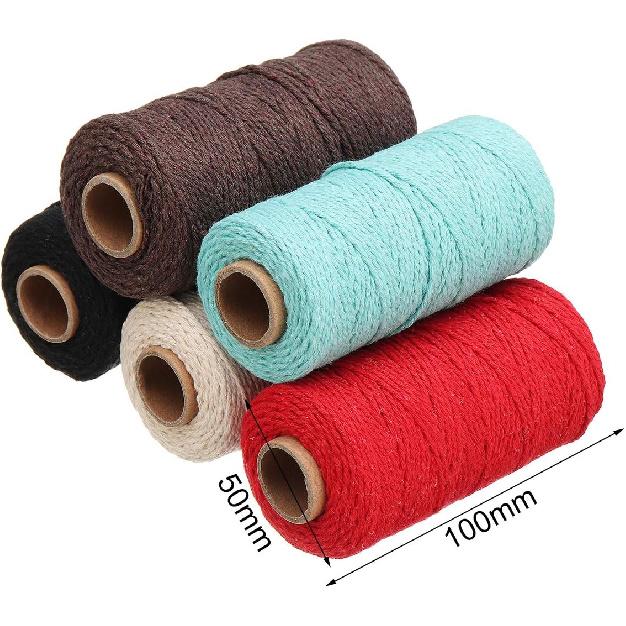 HAPYLY Lot de 5 Cordon en Coton Macramé - Bobine de Ficelle Cordon d'Artisanat DIY Ficelle Rustique Corde en Coton pour Suspension Murale, Suspensions pour Plantes, Artisanat, Tricot,