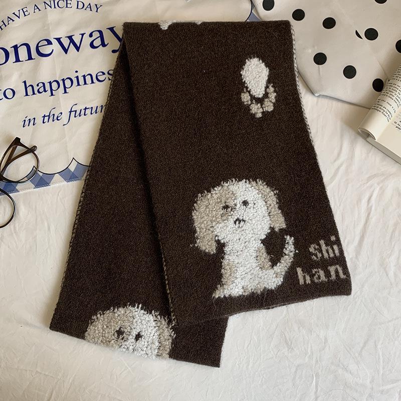 Women's Fluffy Knitted Puppy Scarf - Cozy Wool for Autumn & Winter