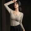 Women's Graphene Fleece-Lined Long Sleeve Underwear with Built-in Bra - 8866 Base Layer Top for Autumn/Winter
