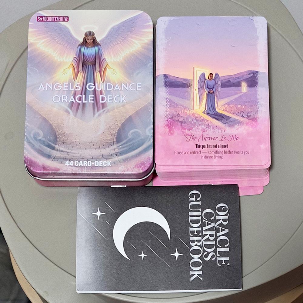 Oracolo Angeli Guida 11,5*8cm - 44 Carte con Libretto, Carte Divinatorie Ispirazionali in Scatola di Latta per la Crescita Spirituale