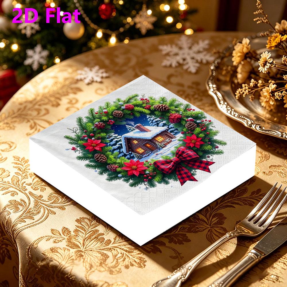 20pcs Disposable Napkins with Christmas Wreath Pattern Print for Wedding,Parties,and Daily Use for Thanksgiving Fall Christmas Table Decoration