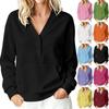 Women's Casual V Neck Pullover Sweatshirt Long Sleeve Buttoned Top with Front Pocket Lightweight Comfortable Fit