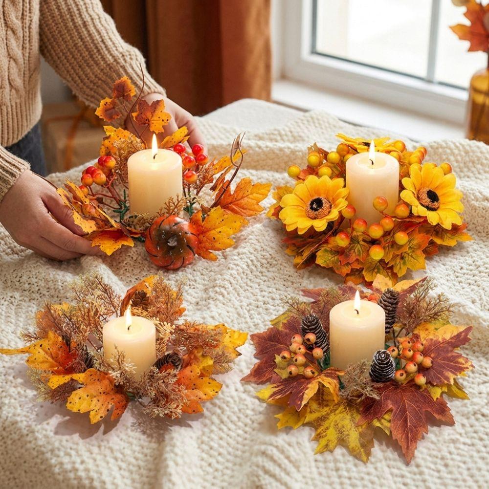 Fade Resistant Artificial Maple Mini Wreath Rustic Harvest Wreath Pumpkin Garland  Tabletop Decor