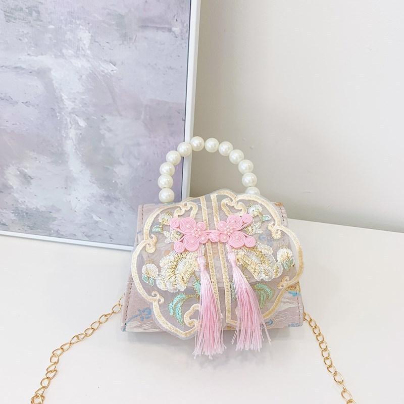 Childrens Pearl Handheld Shoulder Bag With Tassel Chain For Girls Daily Use