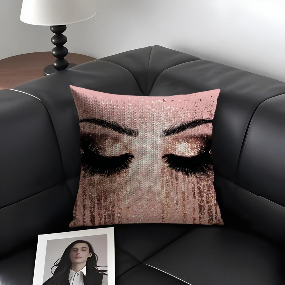 

Makeup Eyelash INS Cushion Cover Natural Linen Organic Fabric DoubleSided Printing Sofa Home Decor Gift Pillow Case 30x30cm