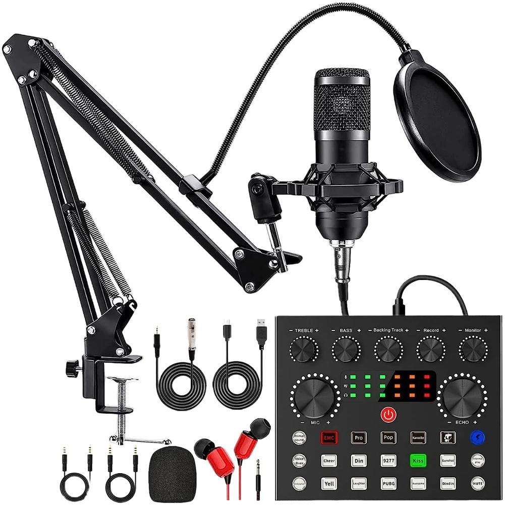 F998 Bluetooth Sound Card Console Studio Sound Card Kit with USB Microphone Computer Live Voice Mixer Sound Card DJ Equipment