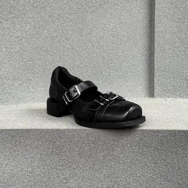 Fashion Niche Square Head Shallow Mouth Single Shoes Female Summer 2024 New Thick Heel Small Leather Shoes Platform Sandals