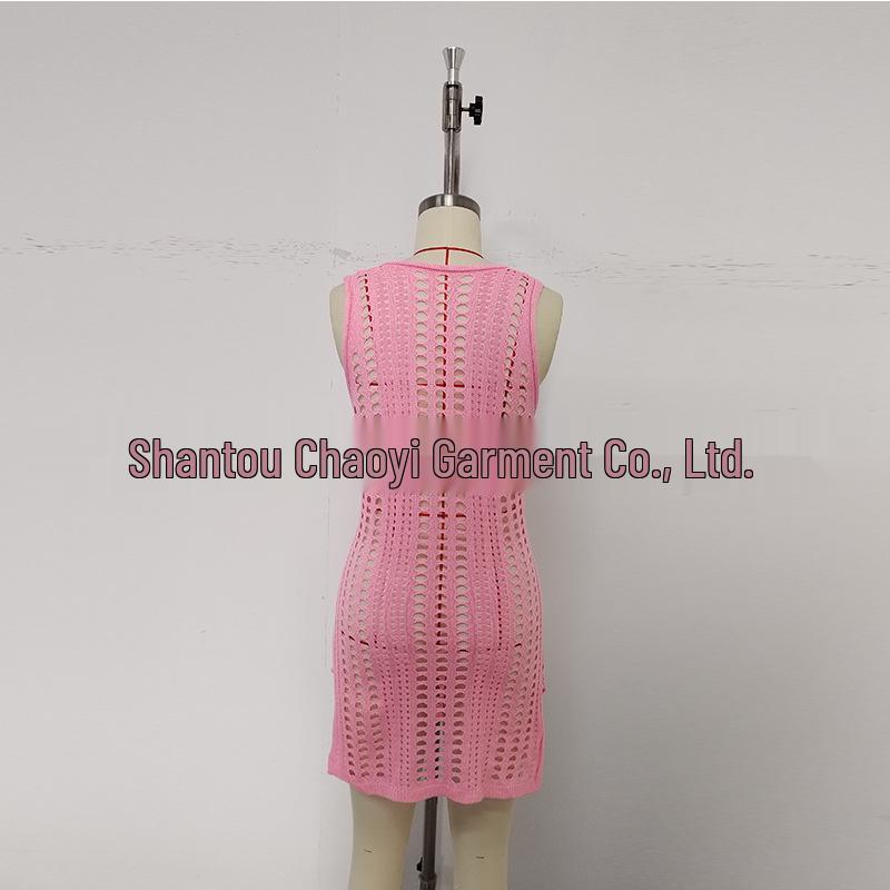 Women's Knit Bodycon V-Neck Slit Beach Cover-Up Dress