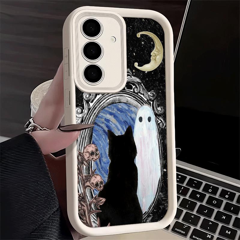 Phone Case for Samsung Galaxy A17 A16 A15 A14 A13 Black Cat Witch Aesthetics A56 A36 A26 A55 A35 A25 A54 A34 A24 A53 A33 A23 A07