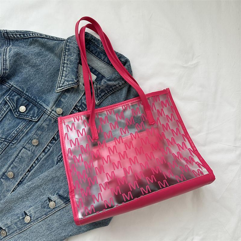Stylish Street Trendy Pvc Tote Bag For Women 2023 Summer Fashion Large Capacity Handbag RosePink
