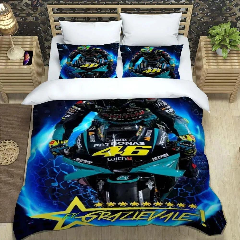 3D-gedrucktes Motorrad-Flotten-VR-46 Bettbezug Kissenbezug Bettwäsche-Set Einzelbett Doppelbett King für Kinder Erwachsene Schlafzimmer