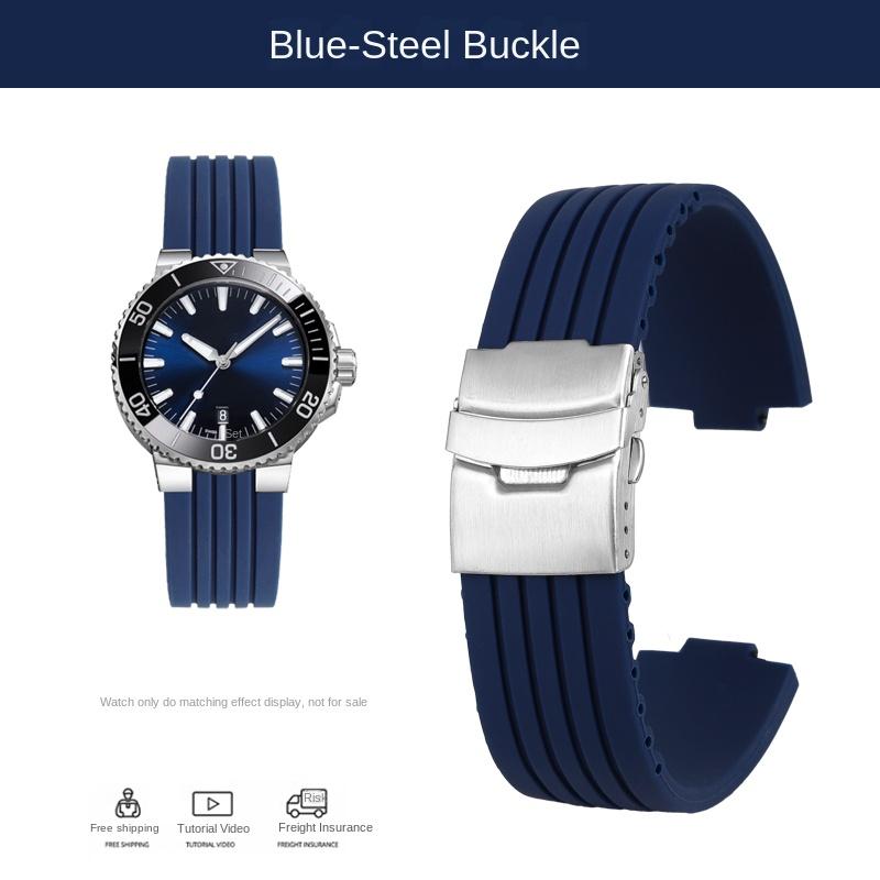 New Silicone Rubber Watchband For Oris Aquis 7330 7740 Series Watch Band 22x11mm 24x12mm Convex Strap Wristband Black Blue