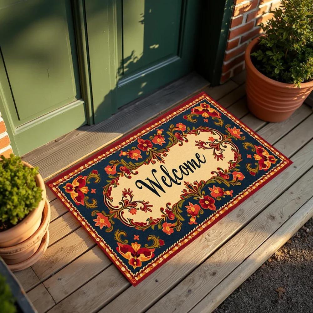 Vintage Floral Welcome Door Mat Rug Carpet Oriental Pattern Home Decoration for Entryway Patio Door Mat Kitchen Rug Welcome Mat