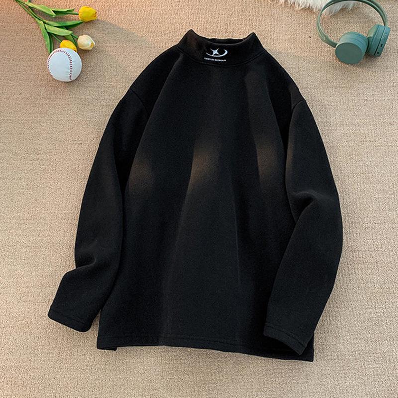 Men's Fleece Half-High Collar Sweatshirt, Velvet-Thickened, Loose Fit, Long Sleeve, Perfect for Autumn/Winter 2025.