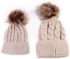 Custom Winter Warm Knitted Hats 100% Acrylic Wool Cable Knit Beanie With Fur Pom Pom