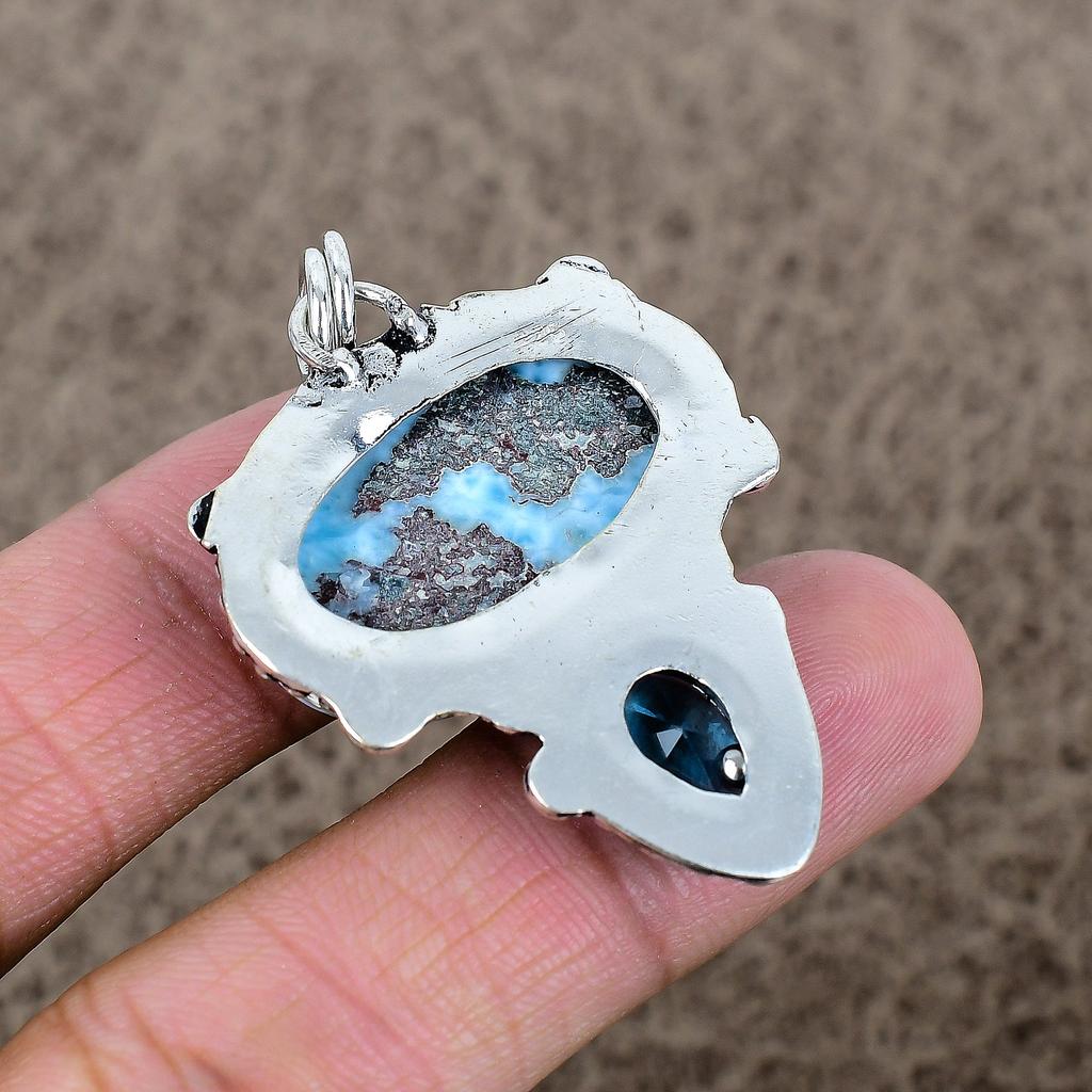 Republic Larimar, Topaz Gemstone 925 Sterling Silver Jewelry Pendant 1.97" KKG-320