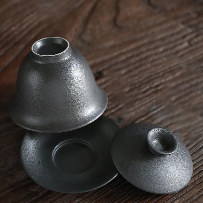 150ml Ceramic Lid Bowl Black Clay Tea Bowl Creative Handheld Lid Bowl
