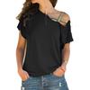 T-shirt Casual da Donna a Spalle Scoperte con Maniche Corte Irregolari per Primavera ed Estate