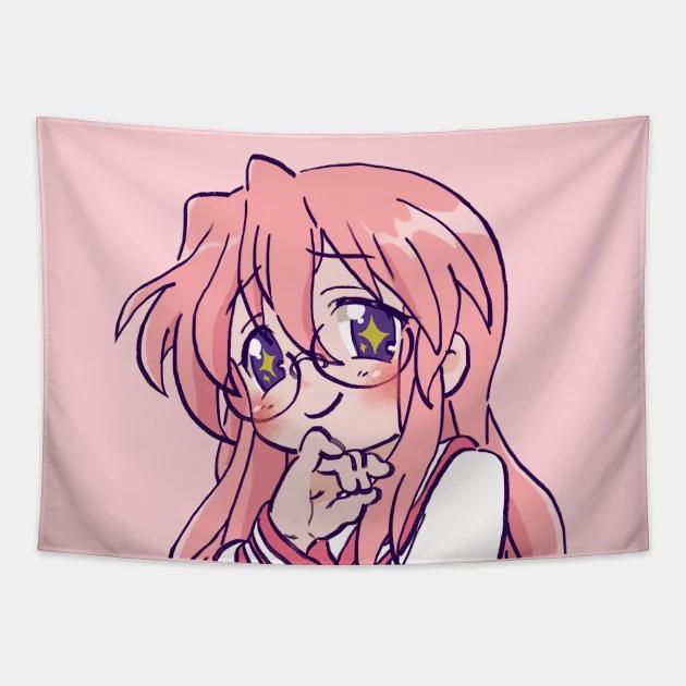 Tsukasa Hiiragi And Her Pink Flip Phone / Lucky Star Tapestry Dormitory Bedhead Sofa Living Room Background Decoration Tapestry
