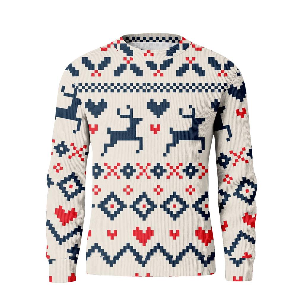 Pánská tištěná mikina s kulatým výstřihem, dlouhým rukávem a žebrovaným úpletem