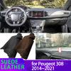 Anti-UV Suede Leather Dashmat for Peugeot 308 II T9 308SW 308GTI 2014~ Black/Brown Dashboard Cover Sun Shade Carpet Pad