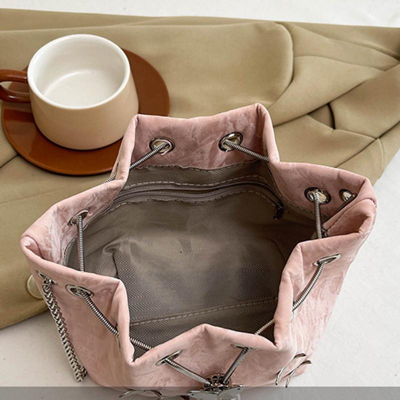 Elegant Women's Drawstring Bucket Butterfly Chain Shoulder Bag Fashion PU Top-Handle Solid Color Crossbody Bag KTY