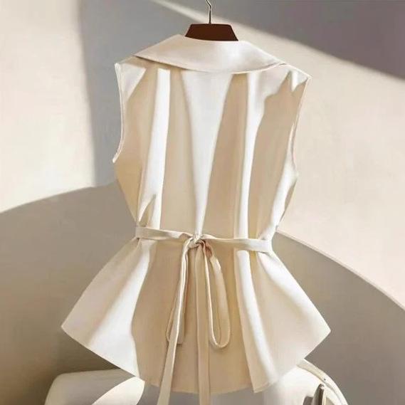 2025 Waist Cinched Suit Vest Women's Spring Thin Style Professional Sleeveless Camisole Vest White
