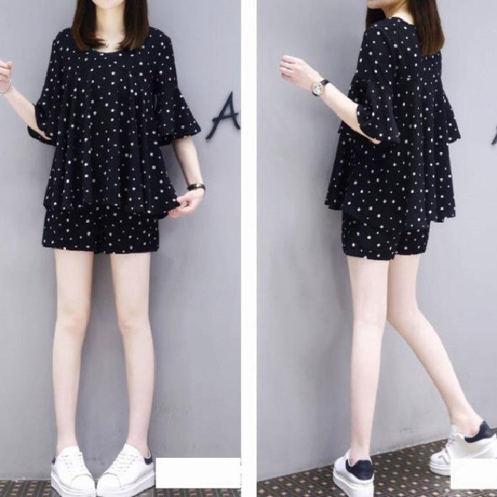 Übergröße Damen Stil Anzug Fett Mm Sommerkleid Koreanischer Stil Bauchbedeckend Mode Lässige Shorts Zweiteiliges Set