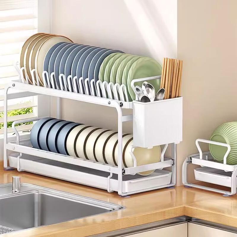 Двухъярусная выдвижная сушилка для посуды из алюминиевого сплава