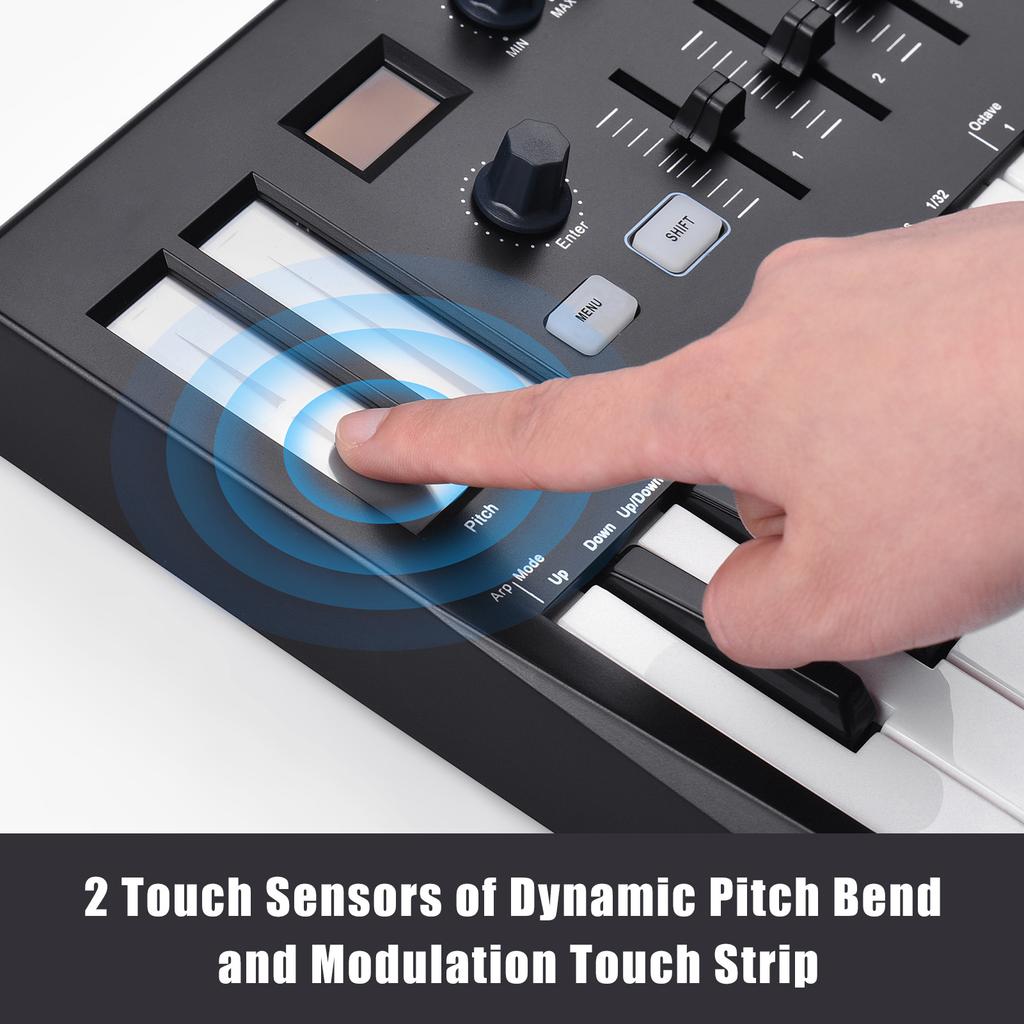 WORLDE Panda MINI II Portable 25 Key USB MIDI Keyboard Controller with 8 RGB Backlit Trigger Pads 4 Assignable Control