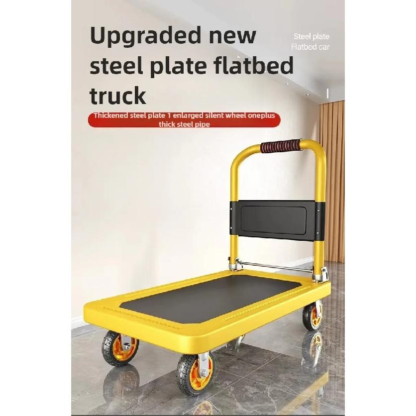 Stable Folding Handcart, Small Cargo Cart, Warehouse Trailer, Portable Four-wheel Silent Shopping Cart, Handling Flatbed Truck