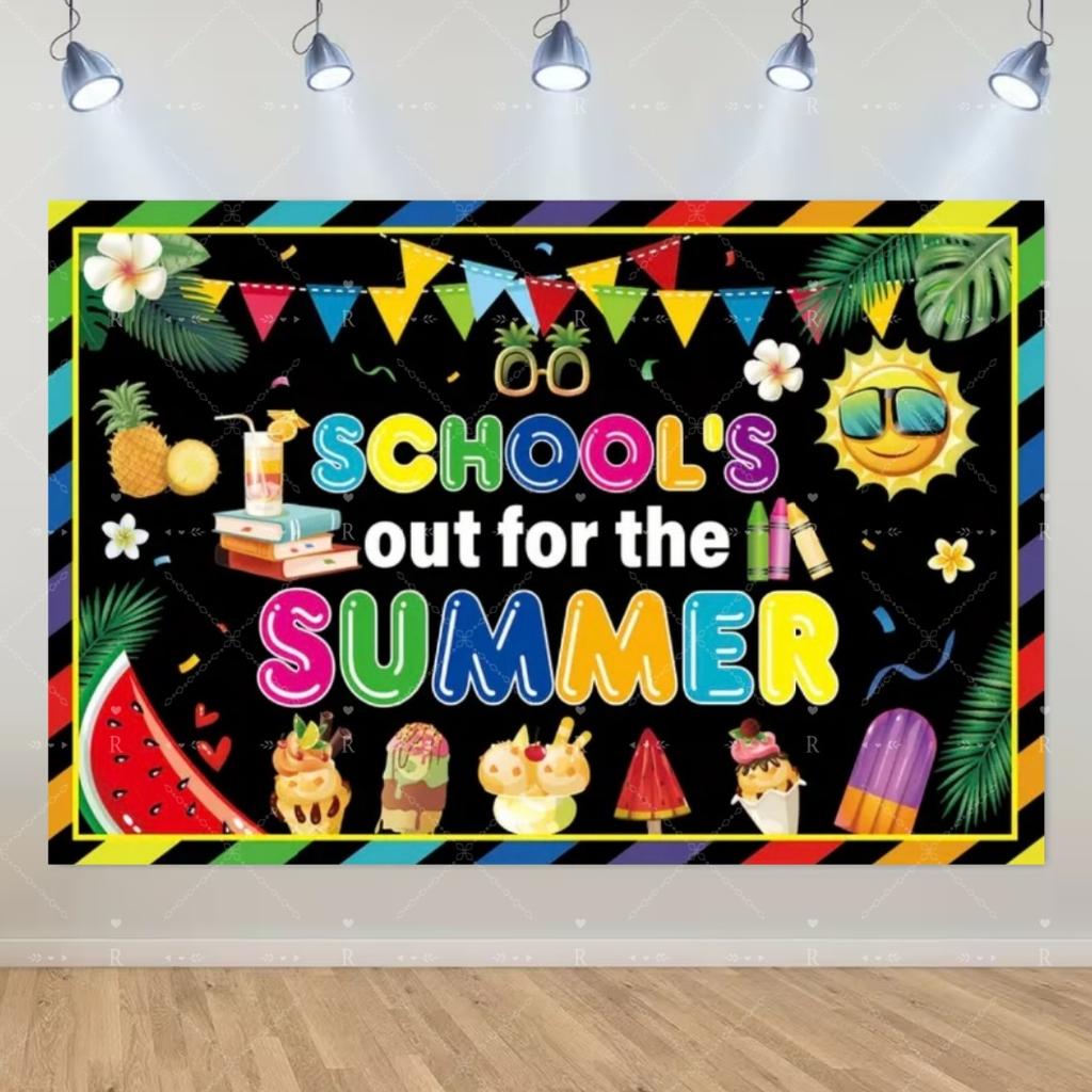 School's Out for Summer Theme Background Summer Pool Party Decoration Backdrop Baby Shower Props Photography Banner Supplies