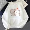 Cartoon Cute Peach Cat Hoodies Women Aesthetic Clothing Kawaii Sweatshirts for Girls Winter Fleee Pink Tops Long Sleeve