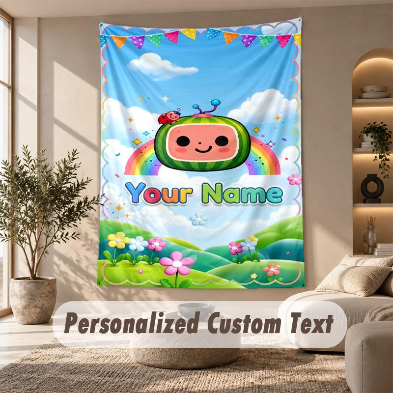 Cocomelon Tapestry, Personalized Custom Text, Wall Hanging Tapestry For Living Room Home Wall Decor