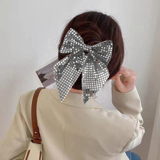 Yousheng Hairpin Bow Theme Sparkling Sequins Long Ribbon Hair Clip Bright Color Lightweight Back Head Hair Claw Hair Accessories