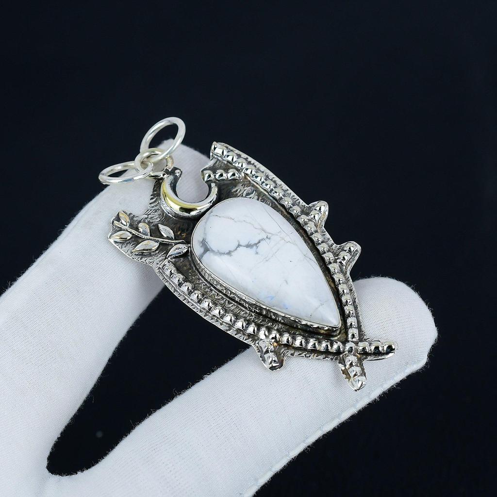 Natural Howlite Gemstone Silver Pendant In 925 Sterling Silver- Handmade Design, Everyday Wear Jewelry, Unique Pendant Wadding Gift
