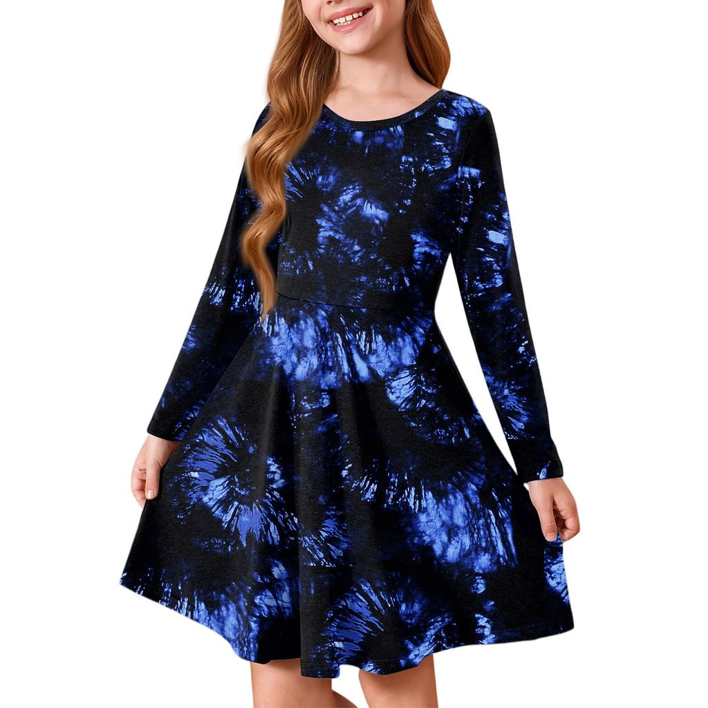 Girls' Summer Princess Dress Halloween Day- Long Sleeve A-Line T-Shirt Dress