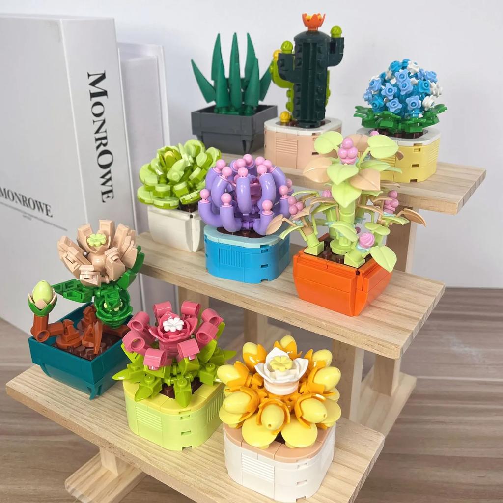 832Pcs Moc Flower Succulent Potted Model Construction Block Diy Eternal Bouquet Household Table Plant Decoration Brick Girl Gift Children Toy
